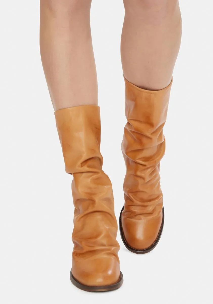 Brown Elle Block Heel Boots