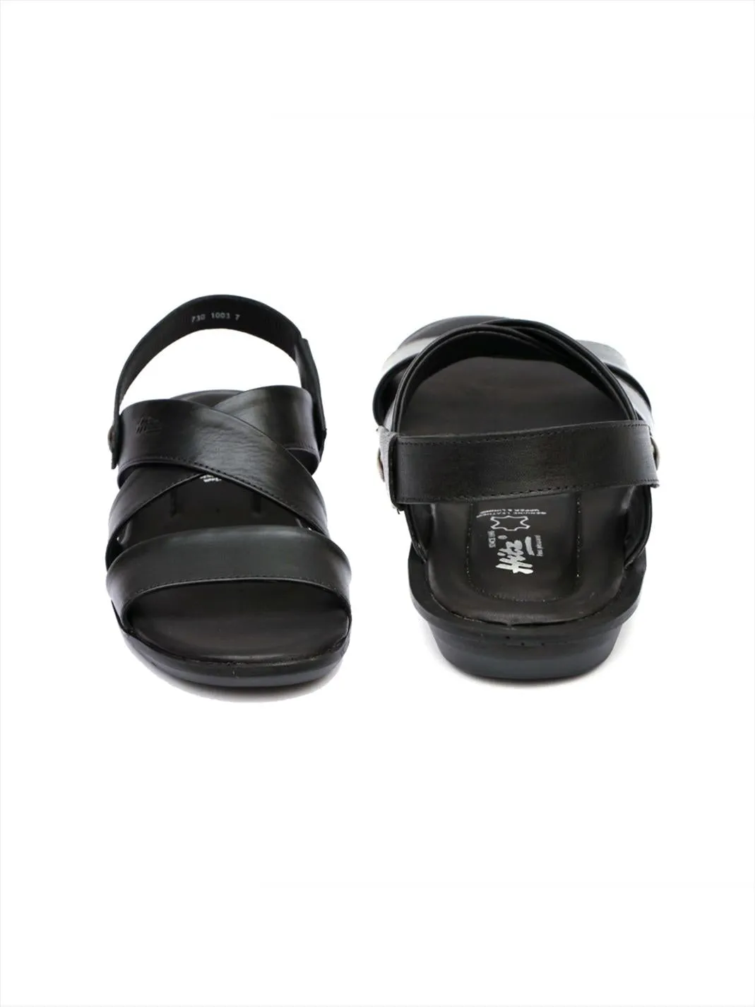 Hitz Men's Black Leather Slip on Sandals