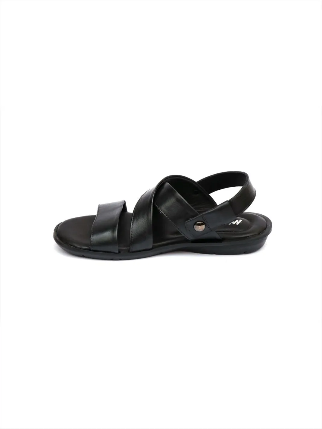 Hitz Men's Black Leather Slip on Sandals