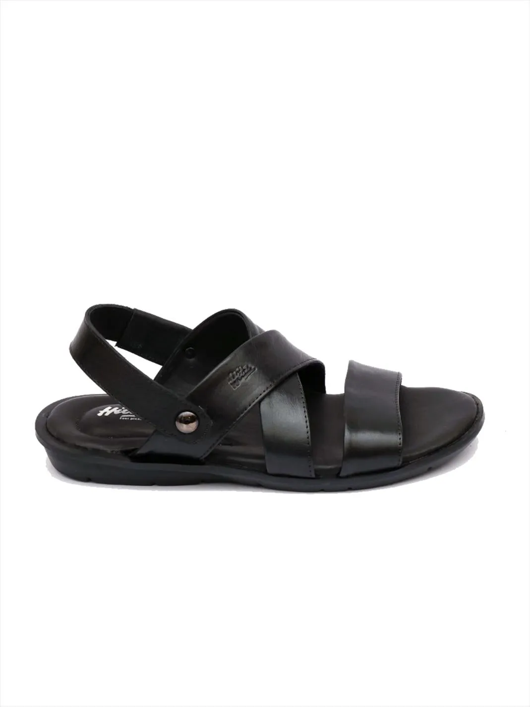 Hitz Men's Black Leather Slip on Sandals