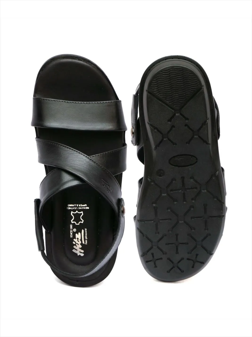 Hitz Men's Black Leather Slip on Sandals