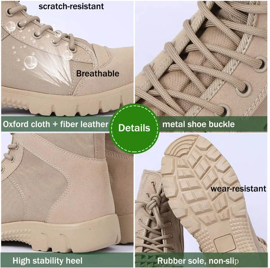 Kervaky Outdoor Men's Military Tactical Work Boots Side Zipper Leather Motorcycle Combat Boots