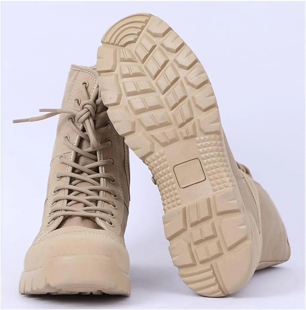 Kervaky Outdoor Men's Military Tactical Work Boots Side Zipper Leather Motorcycle Combat Boots