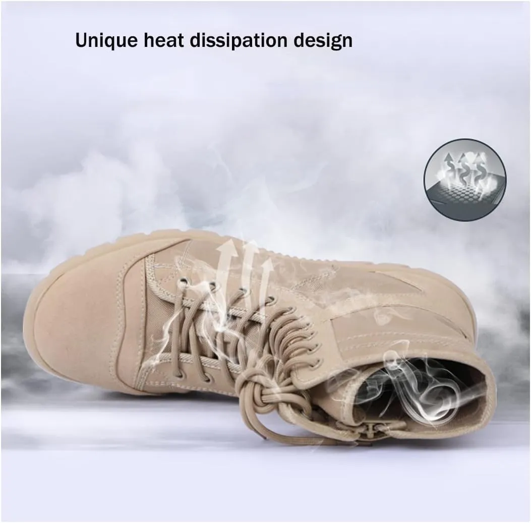 Kervaky Outdoor Men's Military Tactical Work Boots Side Zipper Leather Motorcycle Combat Boots