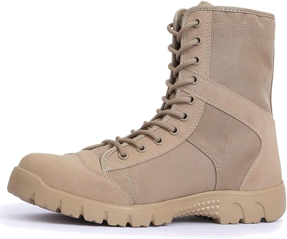 Kervaky Outdoor Men's Military Tactical Work Boots Side Zipper Leather Motorcycle Combat Boots