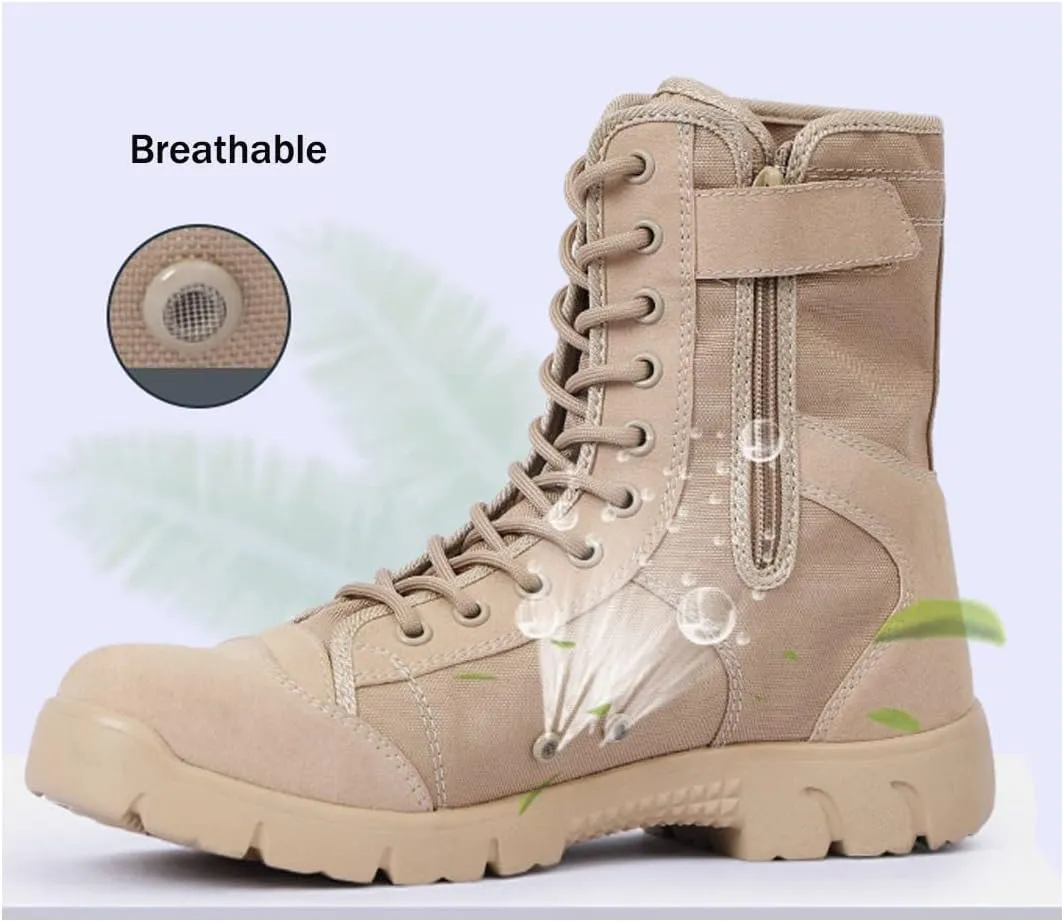 Kervaky Outdoor Men's Military Tactical Work Boots Side Zipper Leather Motorcycle Combat Boots