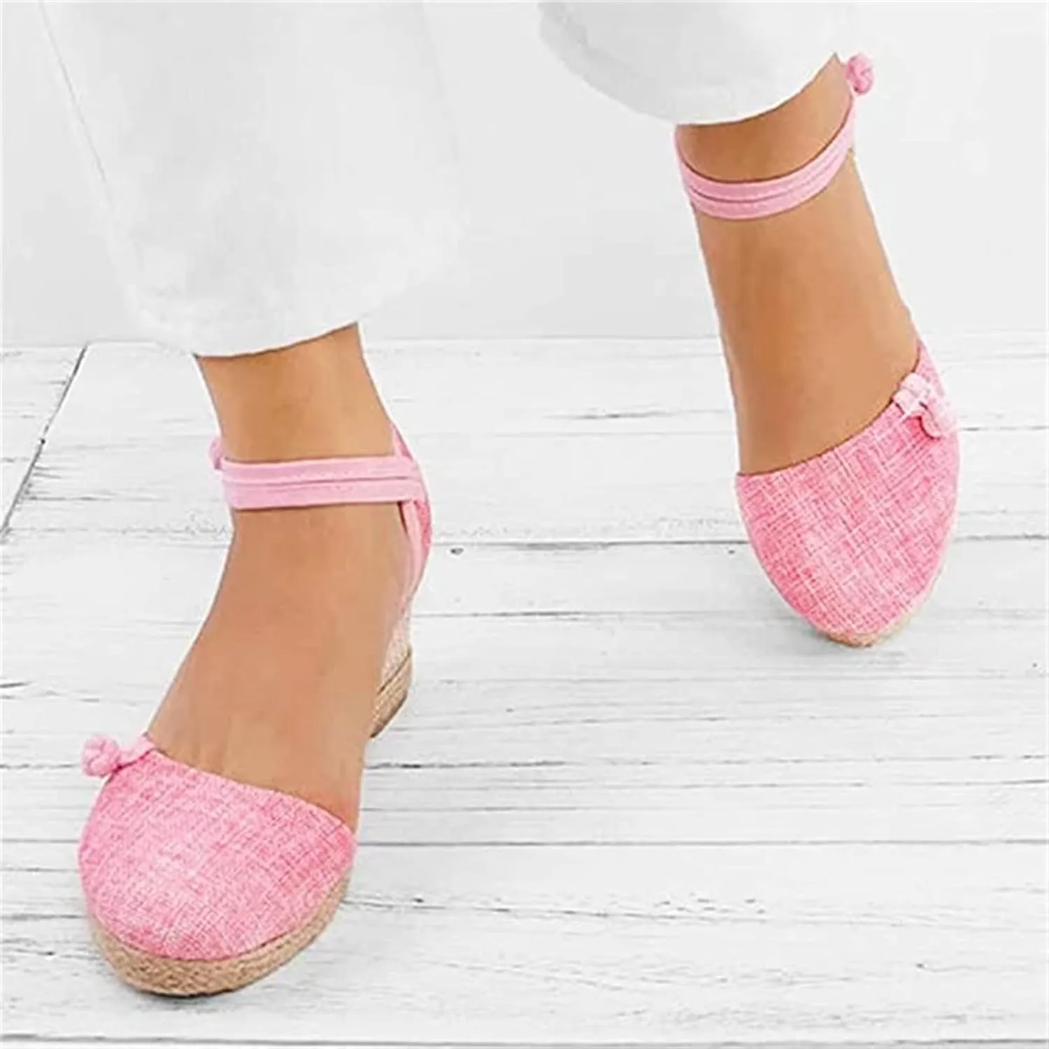 Ladmiple Closed Toe Espadrille Platform Wedge Sandals For Women Casual Flatform Dressy Summer Fashion Slip On Shoes