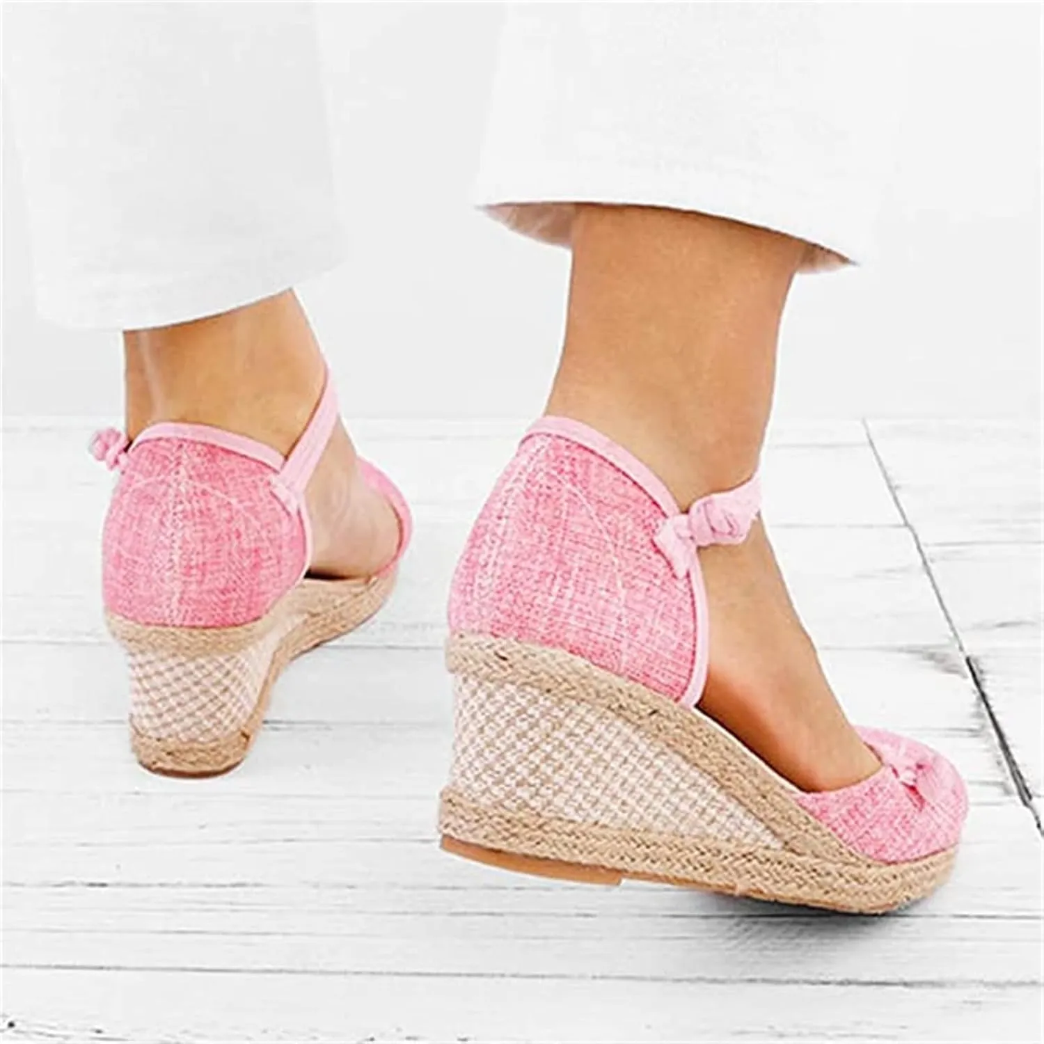 Ladmiple Closed Toe Espadrille Platform Wedge Sandals For Women Casual Flatform Dressy Summer Fashion Slip On Shoes