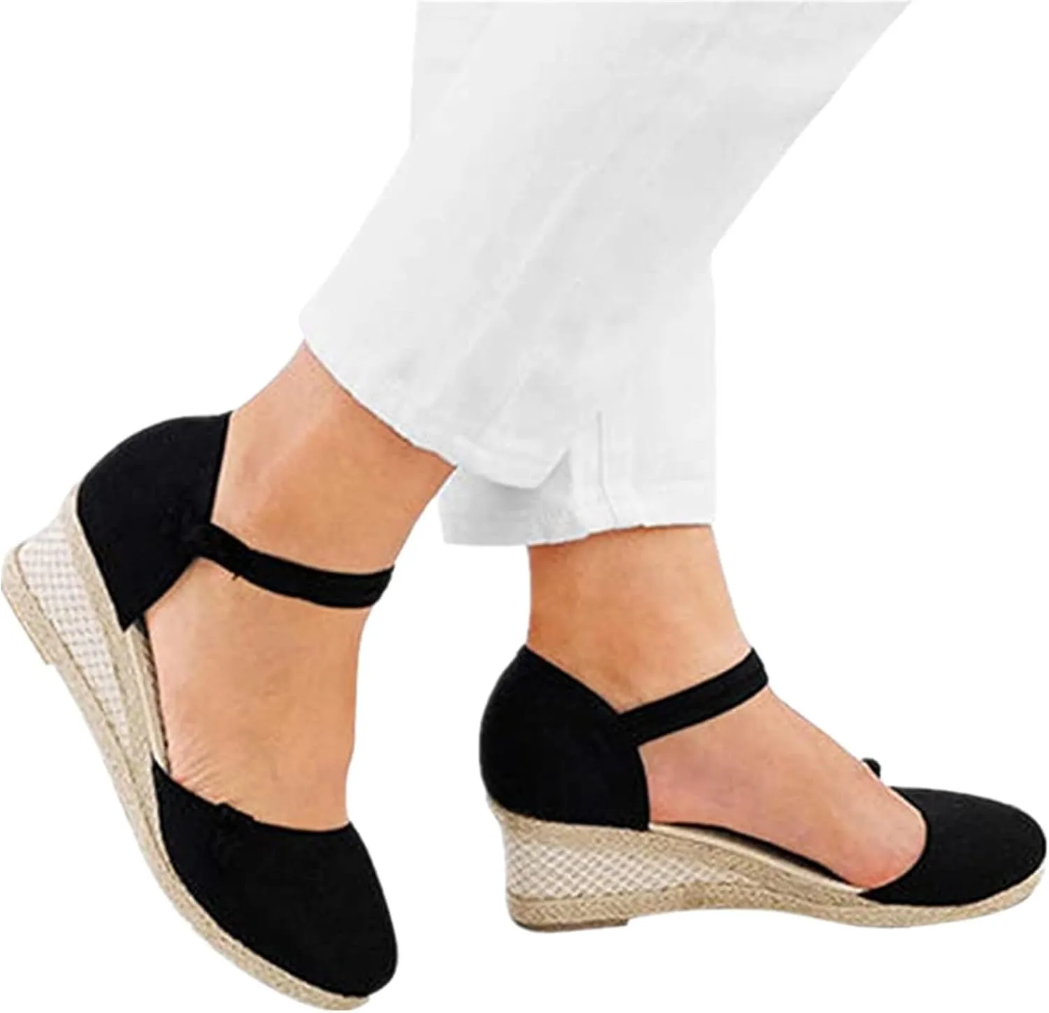 Ladmiple Closed Toe Espadrille Platform Wedge Sandals For Women Casual Flatform Dressy Summer Fashion Slip On Shoes