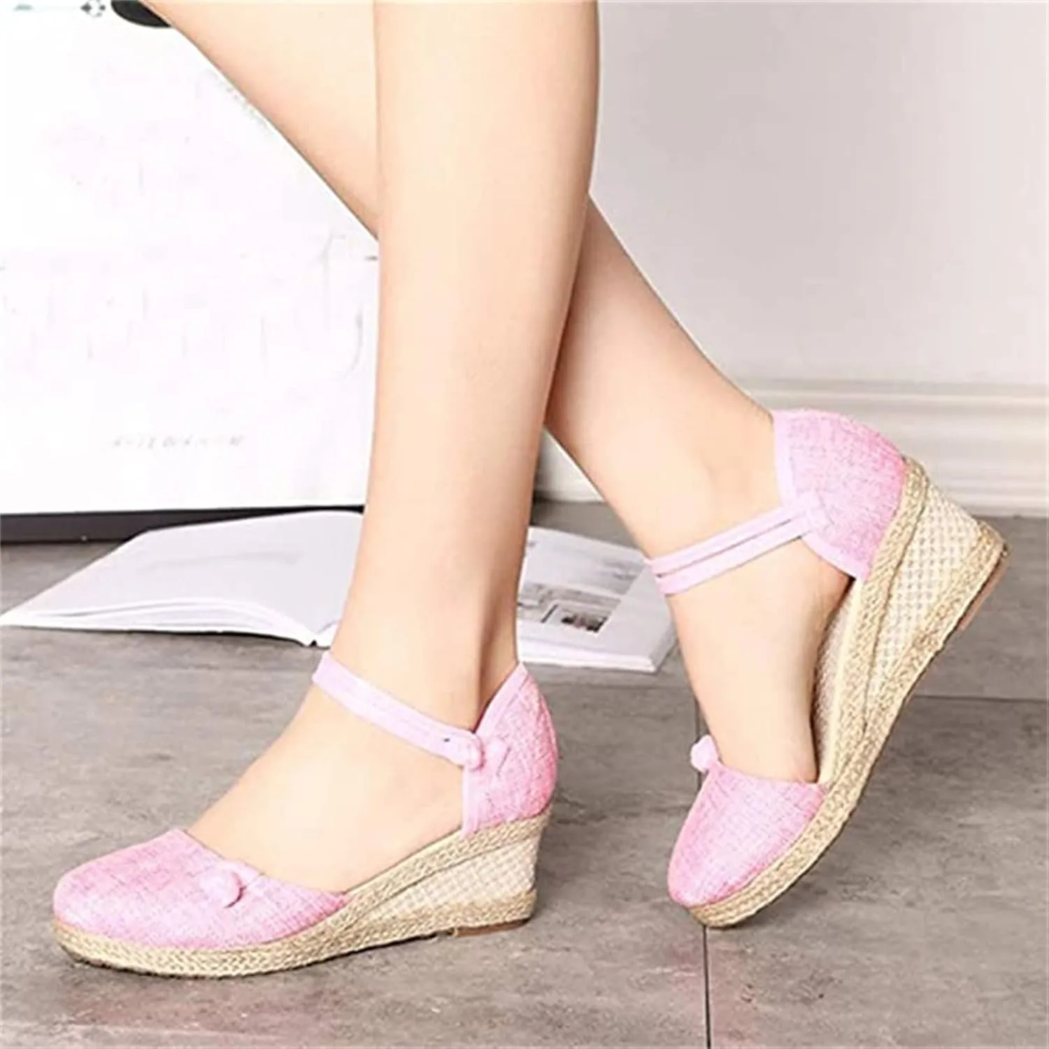 Ladmiple Closed Toe Espadrille Platform Wedge Sandals For Women Casual Flatform Dressy Summer Fashion Slip On Shoes
