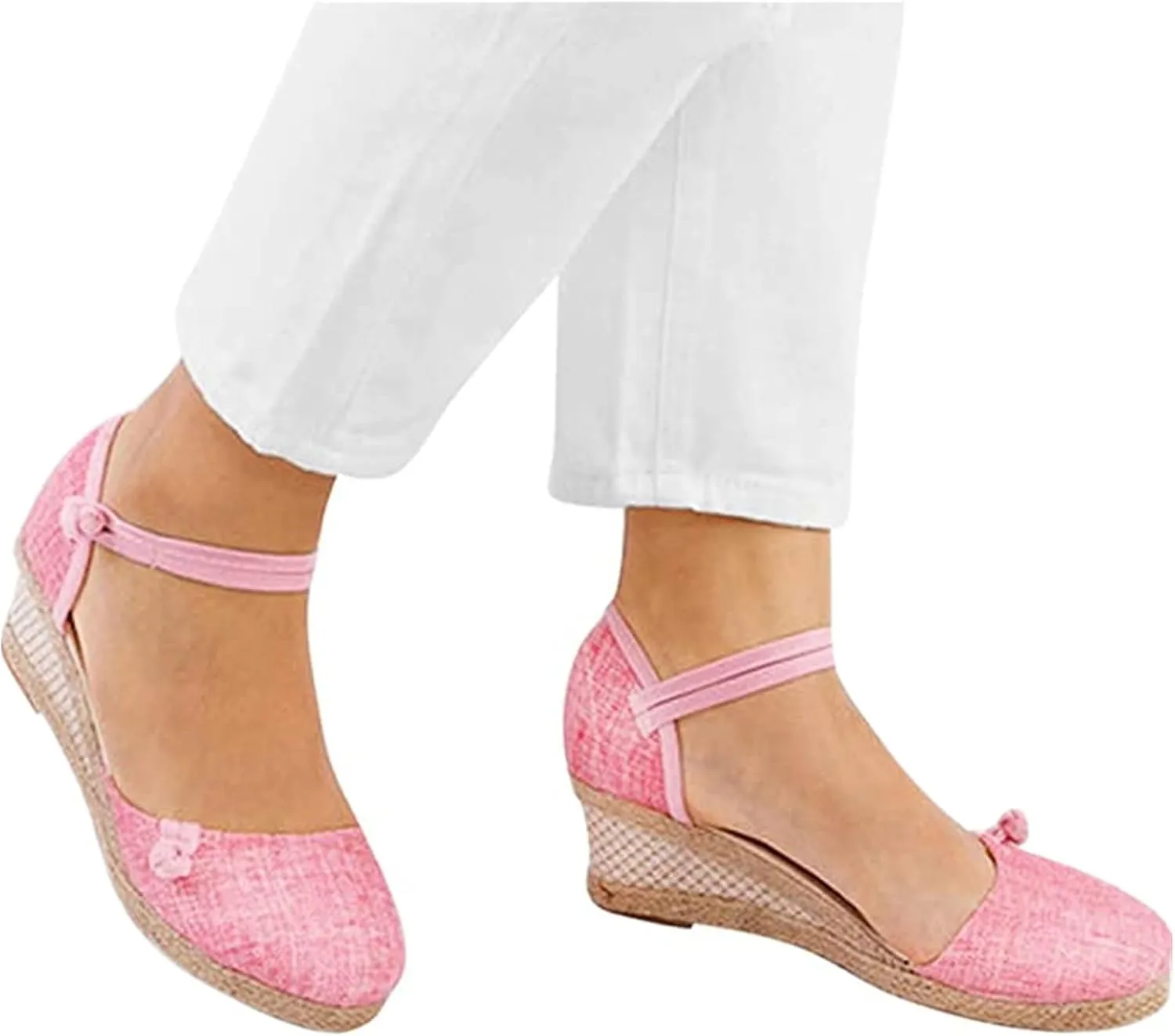 Ladmiple Closed Toe Espadrille Platform Wedge Sandals For Women Casual Flatform Dressy Summer Fashion Slip On Shoes