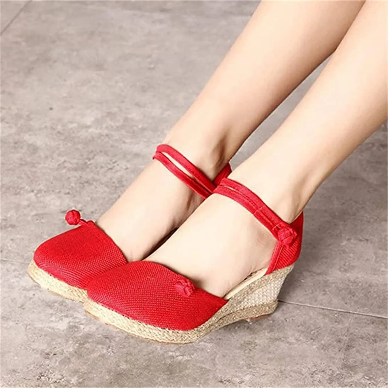 Ladmiple Espadrille Sandals For Women Closed Toe Wedge Sandals Platform Ankle Strap Slingback Summer Casual Dress Shoes