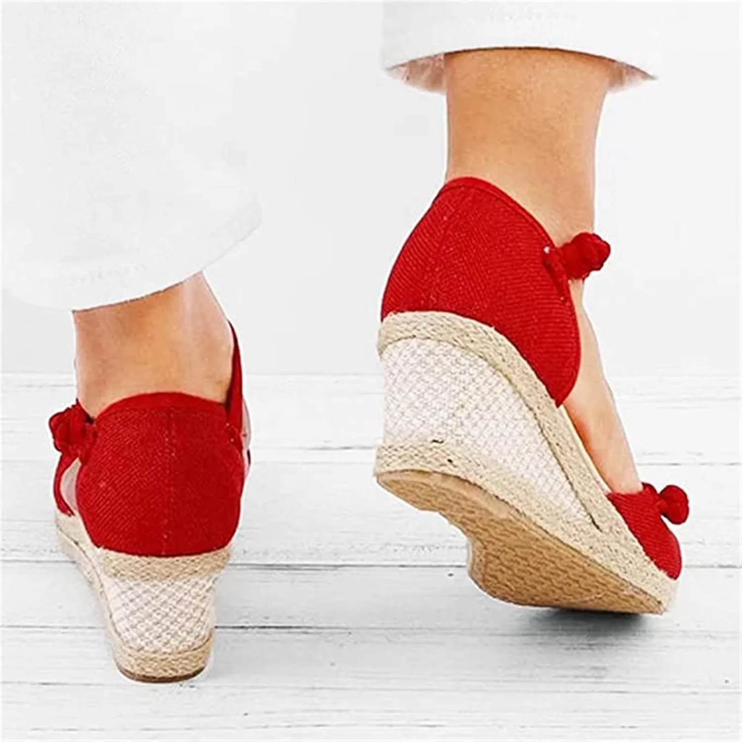 Ladmiple Espadrille Sandals For Women Closed Toe Wedge Sandals Platform Ankle Strap Slingback Summer Casual Dress Shoes