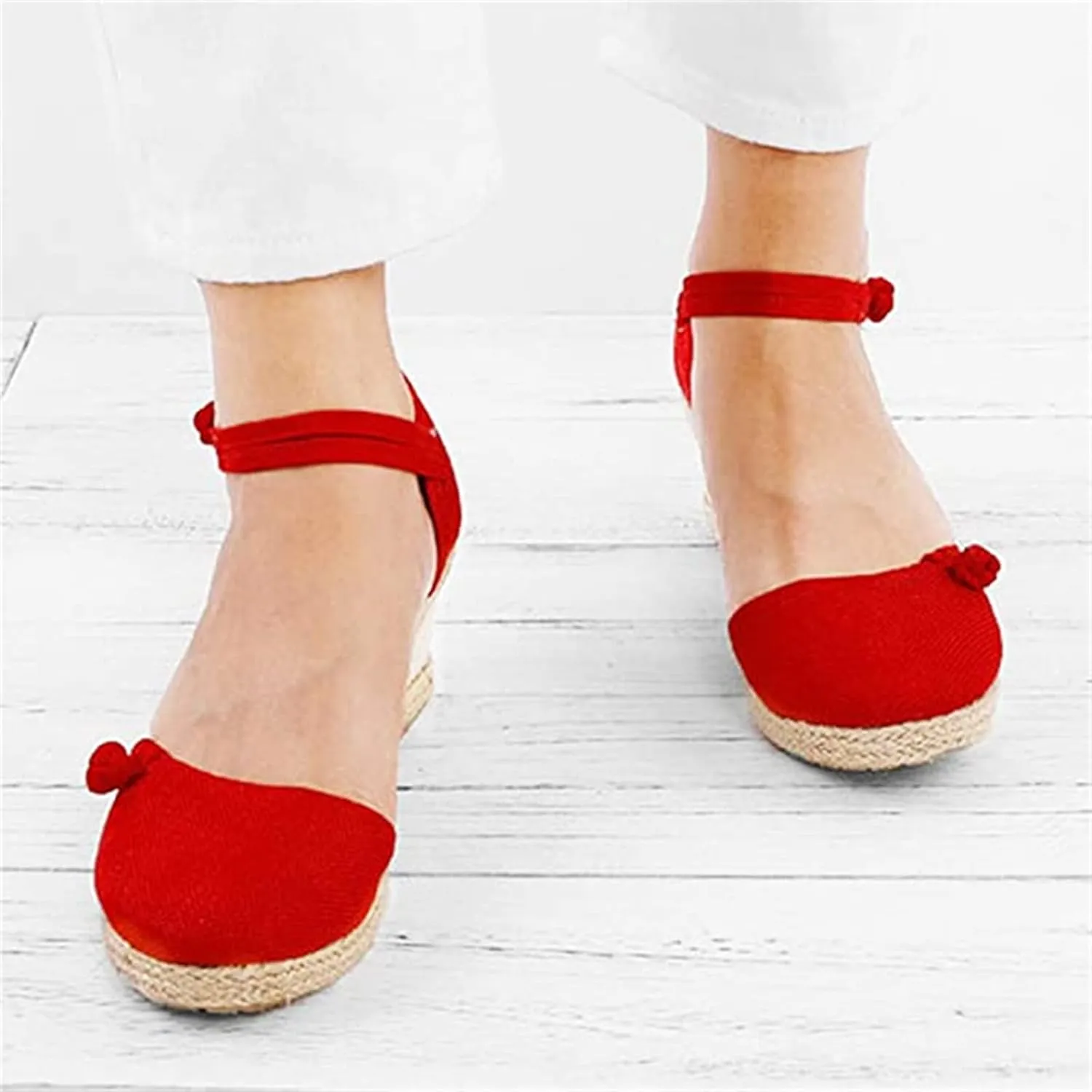 Ladmiple Espadrille Sandals For Women Closed Toe Wedge Sandals Platform Ankle Strap Slingback Summer Casual Dress Shoes