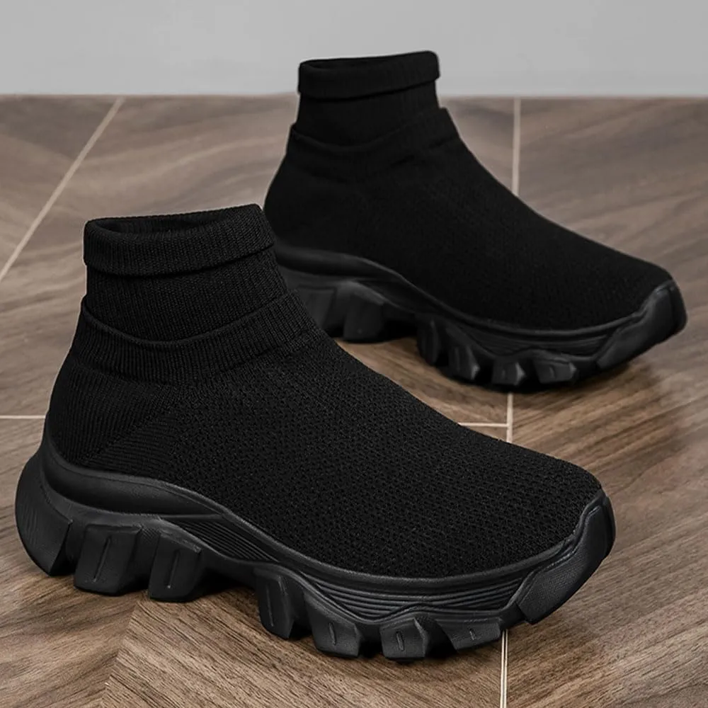 Mens Trainers High Top Sneaker, Knit Platform Breathable Lightweight Walking Shoes, Womens Sport Slip On Jogging Sneakers for Indoor and Outdoor