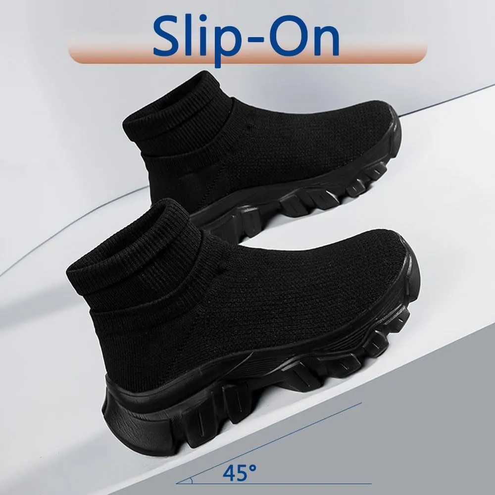 Mens Trainers High Top Sneaker, Knit Platform Breathable Lightweight Walking Shoes, Womens Sport Slip On Jogging Sneakers for Indoor and Outdoor