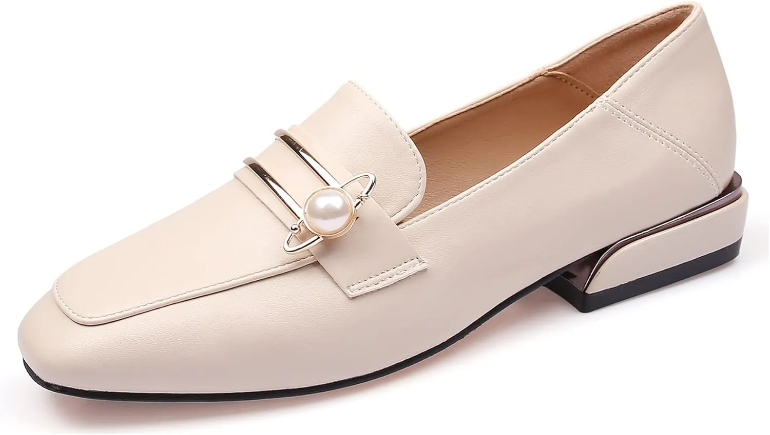 Mininshion Heel Flats for Women Penny Casual Loafers W05 Beige US 4