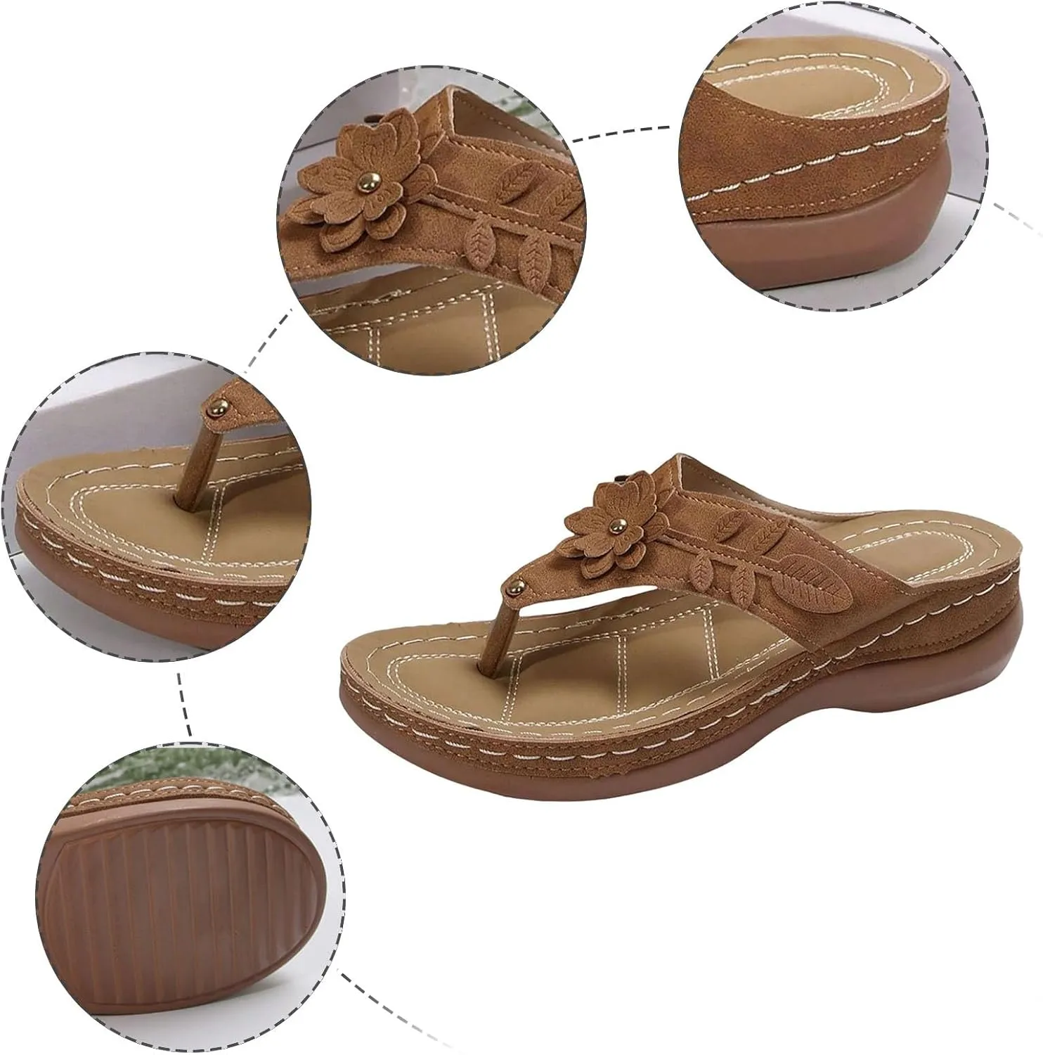 Orthopedic Slip on Sandals for Women 2025, Women Arch Support Flip Flops Wedge Sandals Comfortable Walking Sandals Platform Sandals Dressy Summer Slip on Sandals Thong Sandals Casual (4-Brown, 6.5)