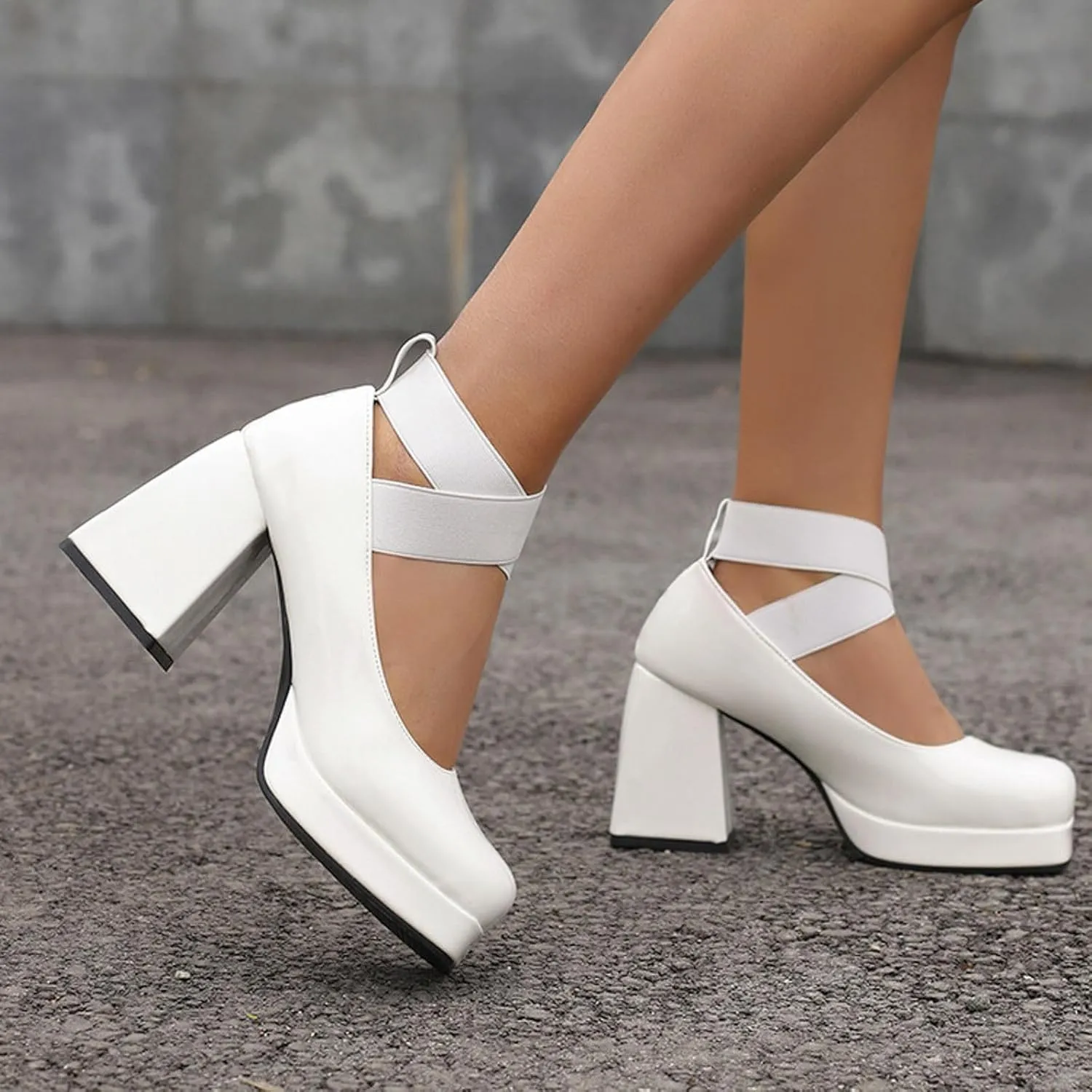 Sandals Strappy Heels Lace Up Square Open Toe Heel Head High Heels Sandals Chunky Heeled Shoes