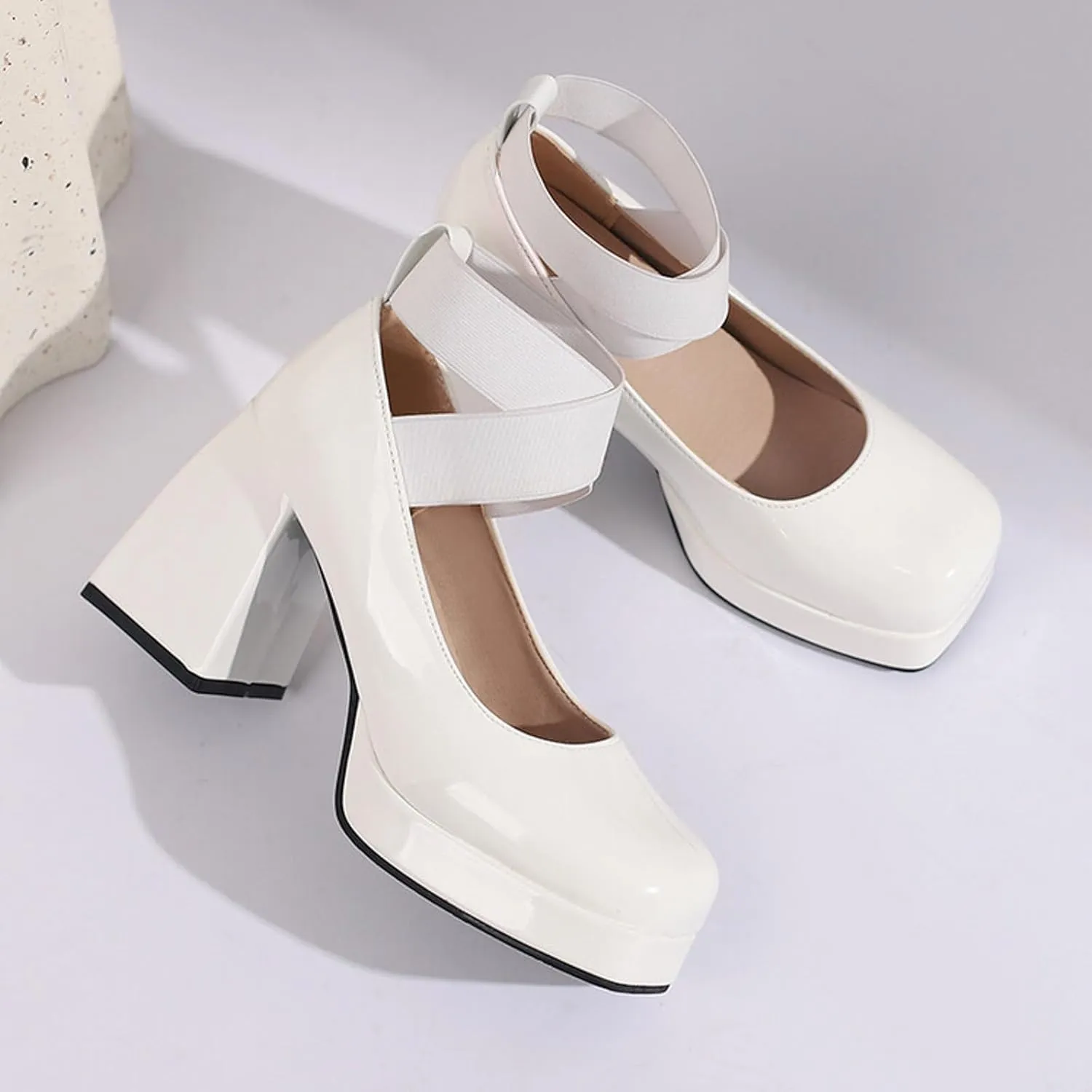 Sandals Strappy Heels Lace Up Square Open Toe Heel Head High Heels Sandals Chunky Heeled Shoes