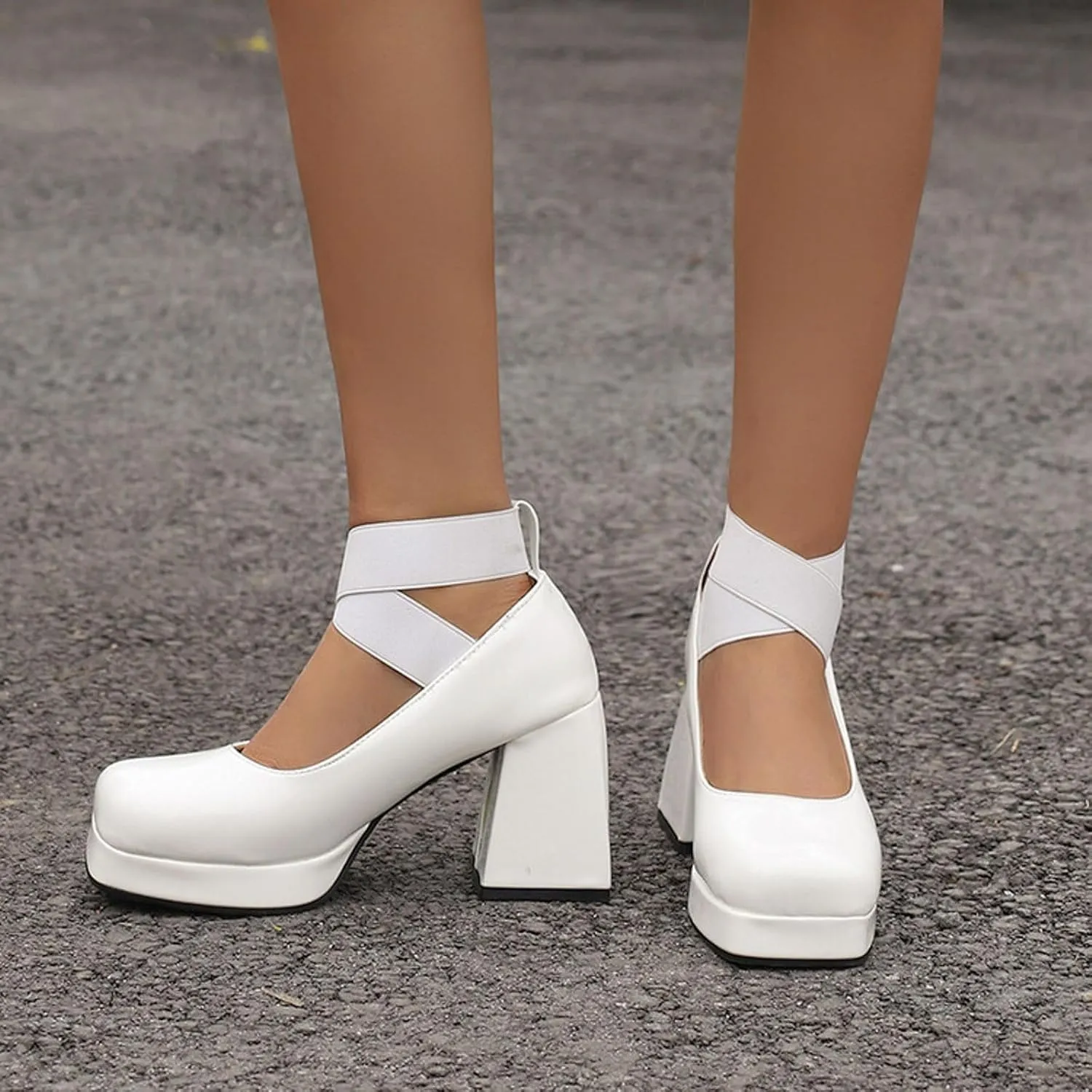 Sandals Strappy Heels Lace Up Square Open Toe Heel Head High Heels Sandals Chunky Heeled Shoes