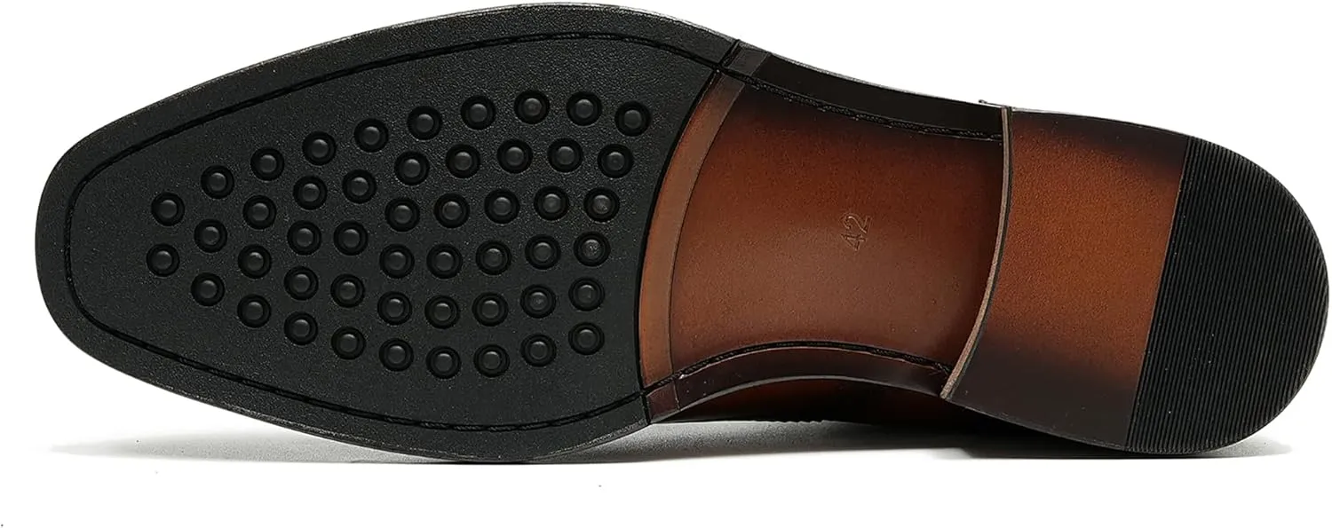 Santimon Chelsea Boots Men Black Dress Leather Wingtips Brogues Boots Fashion Formal Pull On Ankle Dress Boots for Men
