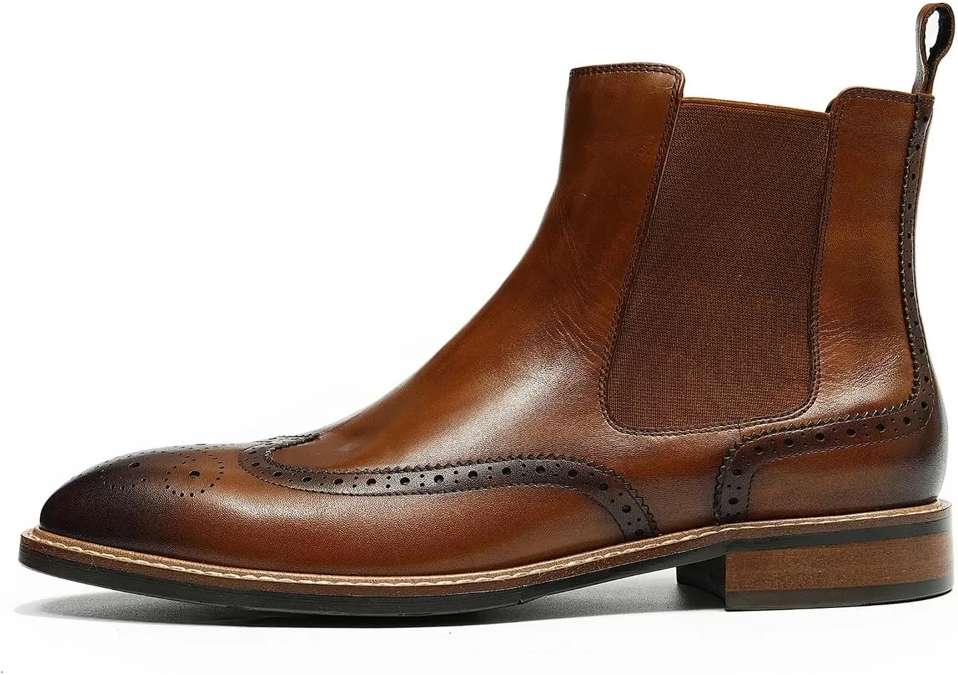 Santimon Chelsea Boots Men Black Dress Leather Wingtips Brogues Boots Fashion Formal Pull On Ankle Dress Boots for Men