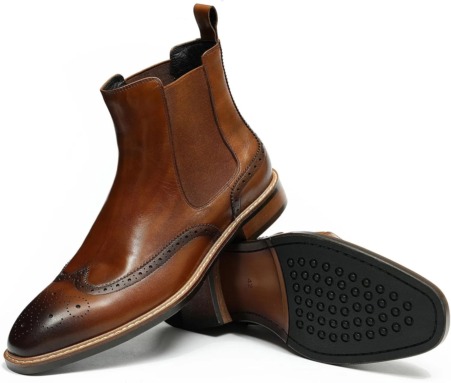 Santimon Chelsea Boots Men Black Dress Leather Wingtips Brogues Boots Fashion Formal Pull On Ankle Dress Boots for Men