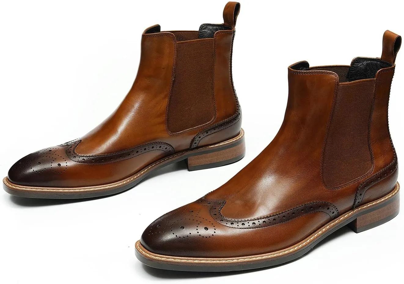 Santimon Chelsea Boots Men Black Dress Leather Wingtips Brogues Boots Fashion Formal Pull On Ankle Dress Boots for Men