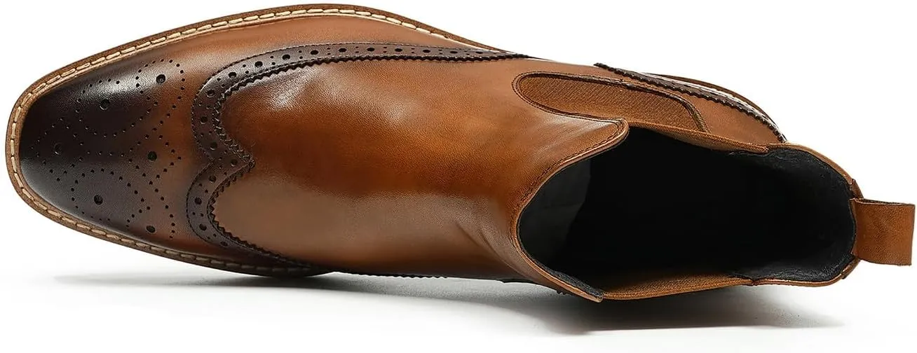 Santimon Chelsea Boots Men Black Dress Leather Wingtips Brogues Boots Fashion Formal Pull On Ankle Dress Boots for Men