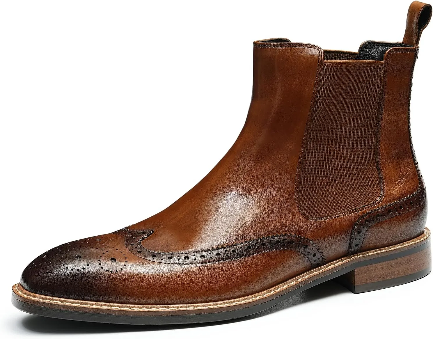 Santimon Chelsea Boots Men Black Dress Leather Wingtips Brogues Boots Fashion Formal Pull On Ankle Dress Boots for Men