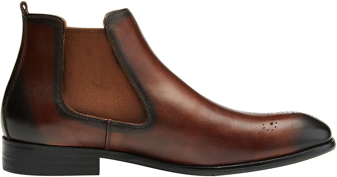 Santimon Mens Chelsea Boots Leather Casual Slip On Brogue Boots Formal Dress Ankle Boots For Men