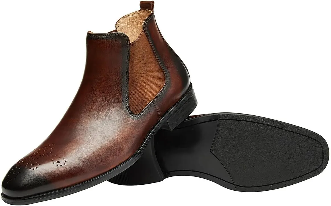 Santimon Mens Chelsea Boots Leather Casual Slip On Brogue Boots Formal Dress Ankle Boots For Men