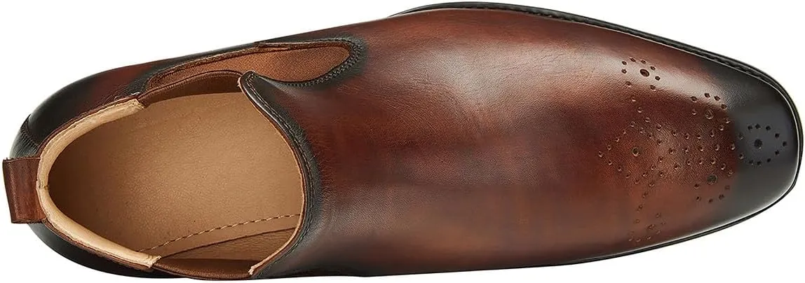 Santimon Mens Chelsea Boots Leather Casual Slip On Brogue Boots Formal Dress Ankle Boots For Men