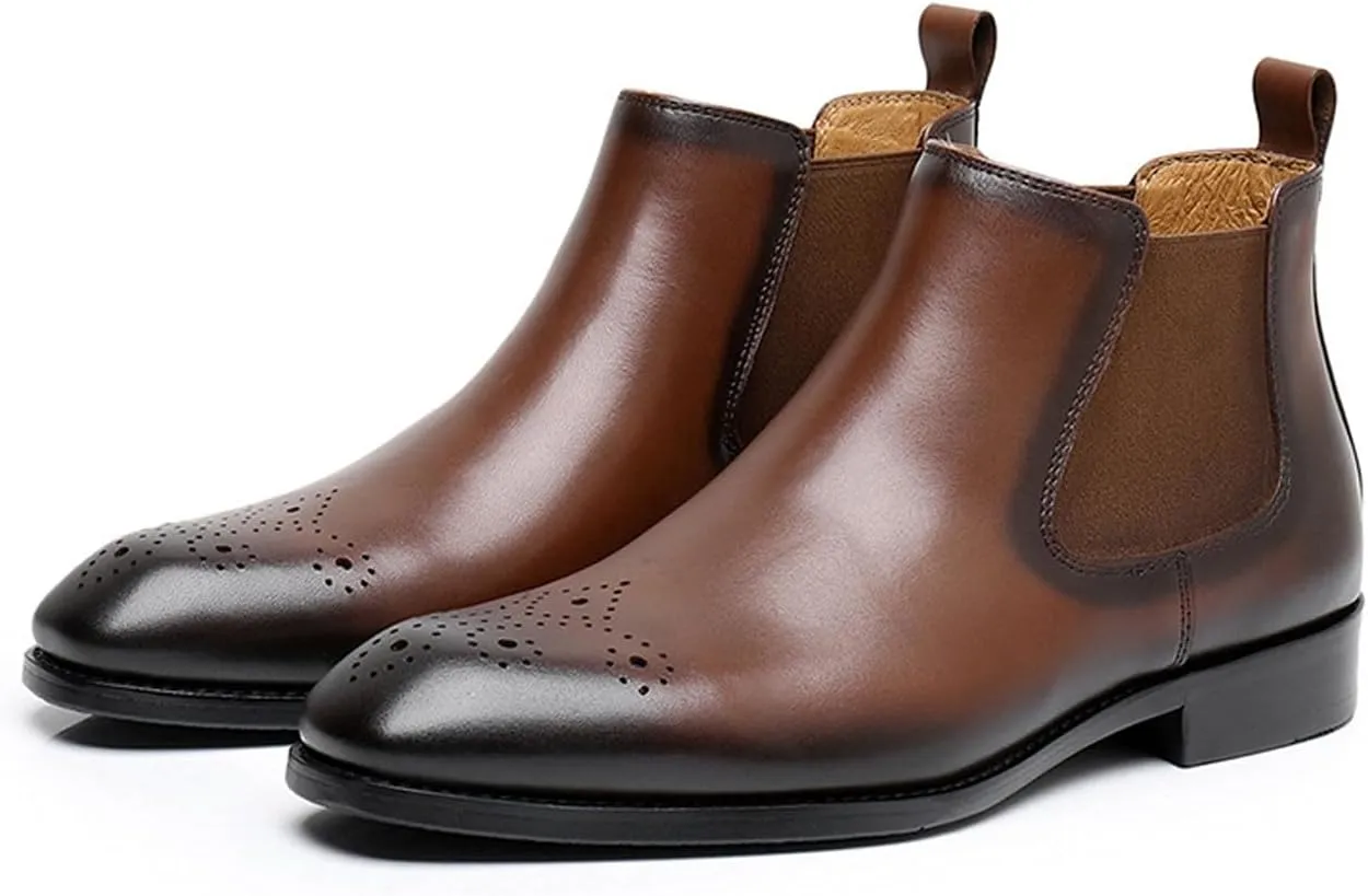Santimon Mens Chelsea Boots Leather Casual Slip On Brogue Boots Formal Dress Ankle Boots For Men