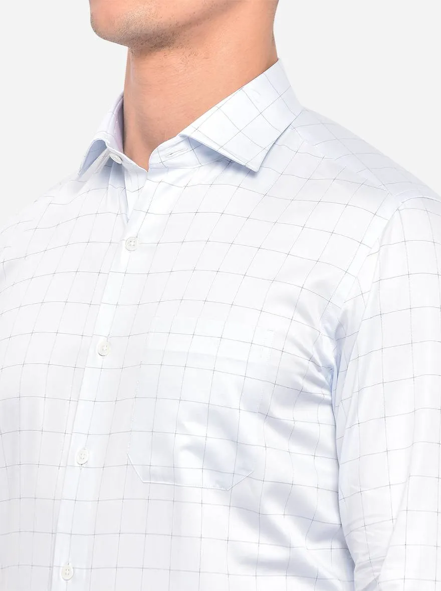 Sky Blue Checked Slim Fit Formal Shirt | JadeBlue