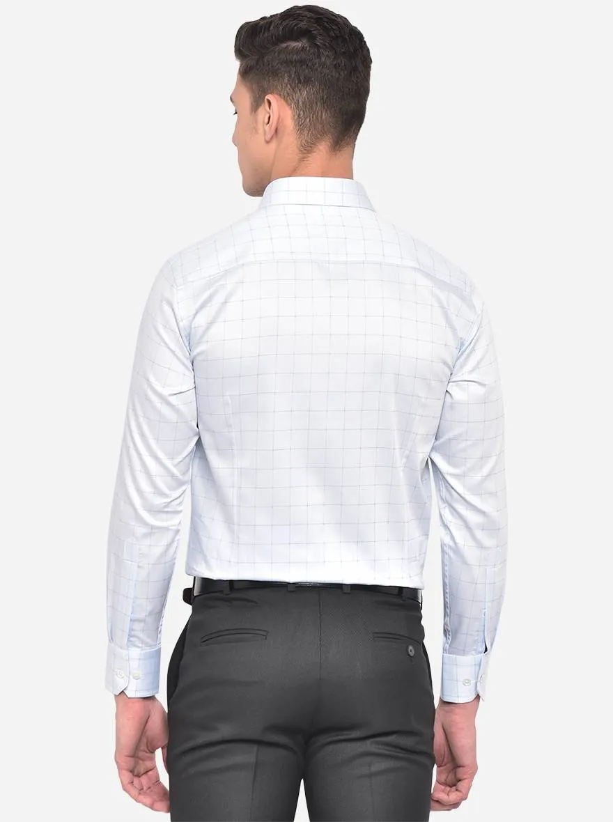 Sky Blue Checked Slim Fit Formal Shirt | JadeBlue
