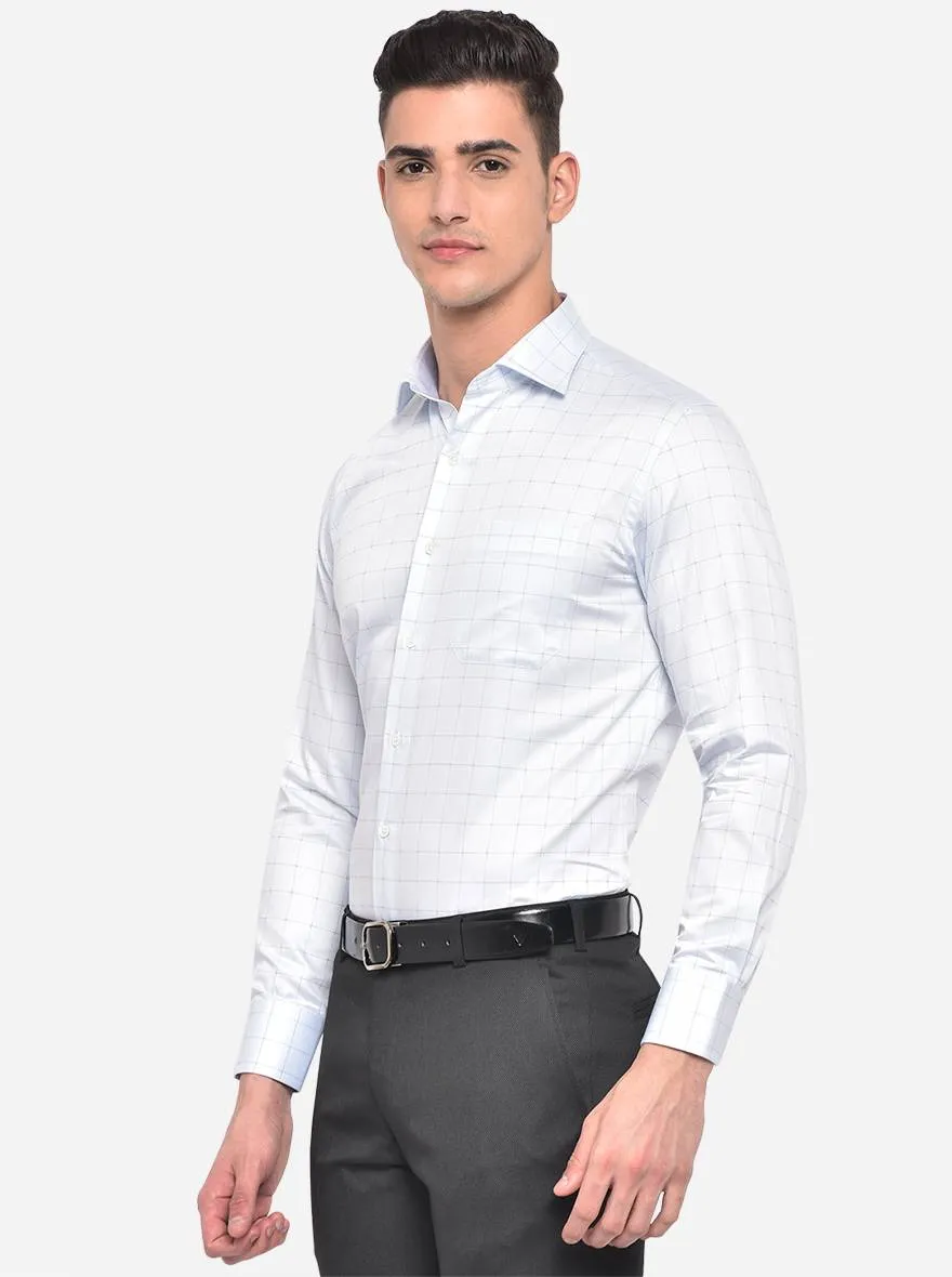 Sky Blue Checked Slim Fit Formal Shirt | JadeBlue