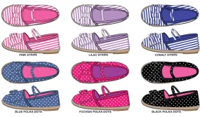 toddler prined canvas espadrille flats with matching bow & elastic strap Case of 36