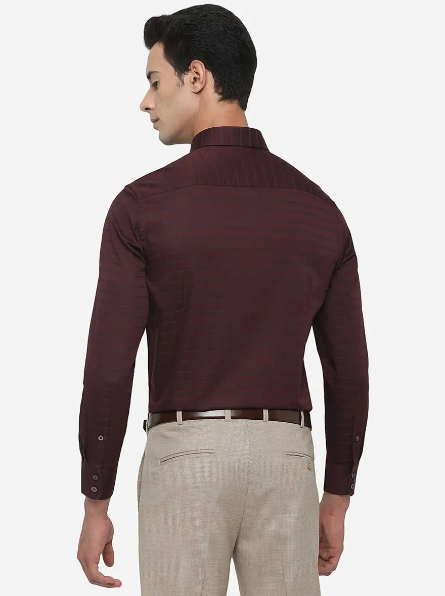 Wine Striped Slim Fit Formal Shirt | Metal