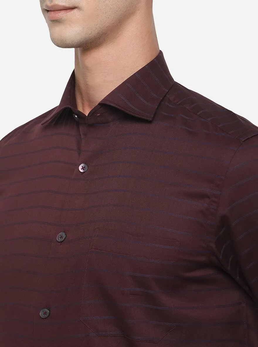 Wine Striped Slim Fit Formal Shirt | Metal