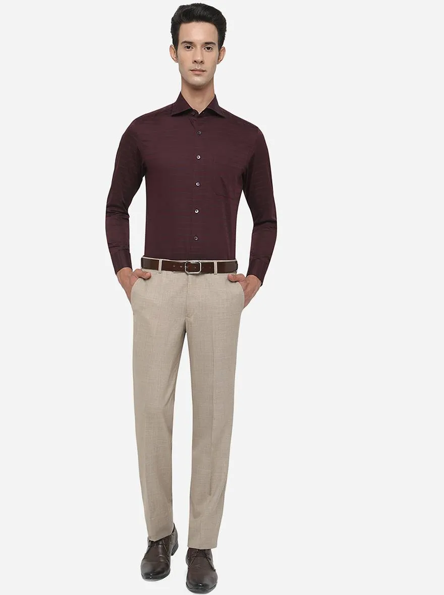Wine Striped Slim Fit Formal Shirt | Metal