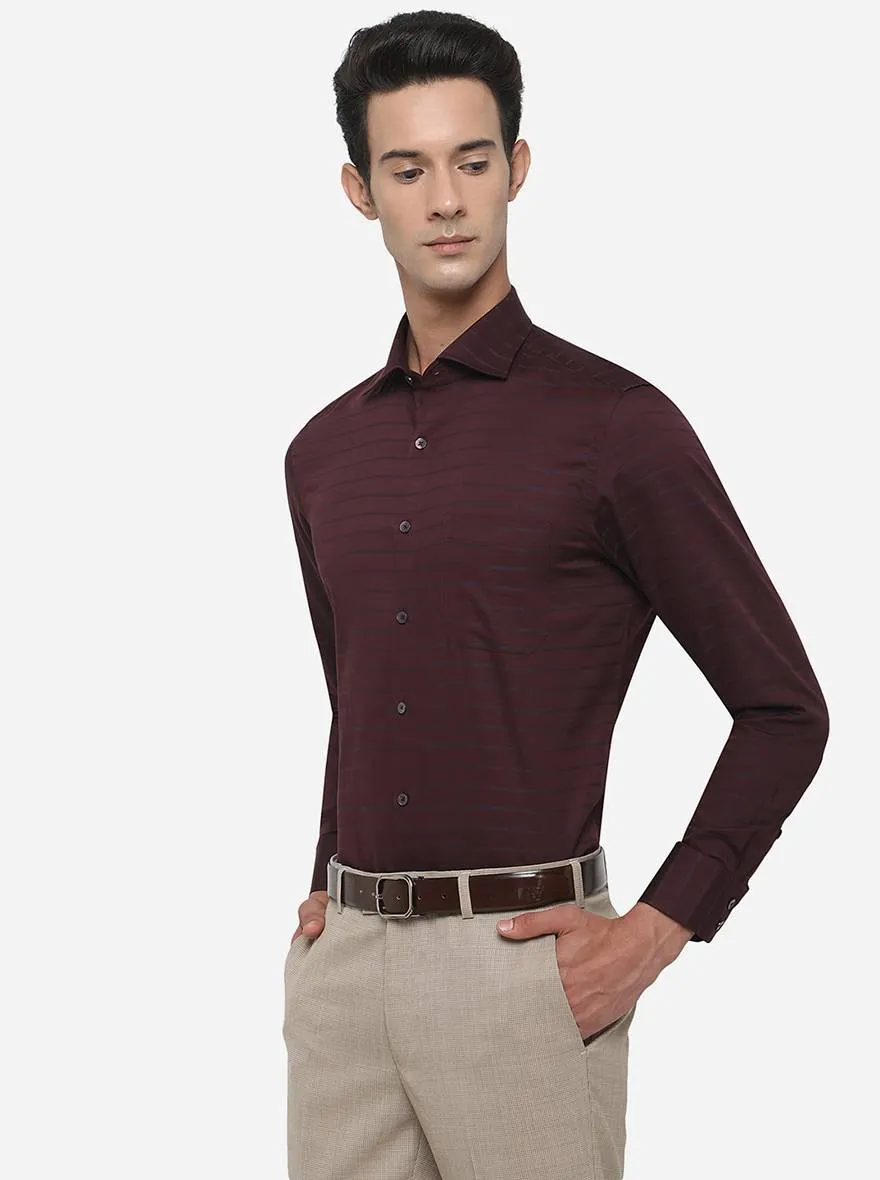 Wine Striped Slim Fit Formal Shirt | Metal