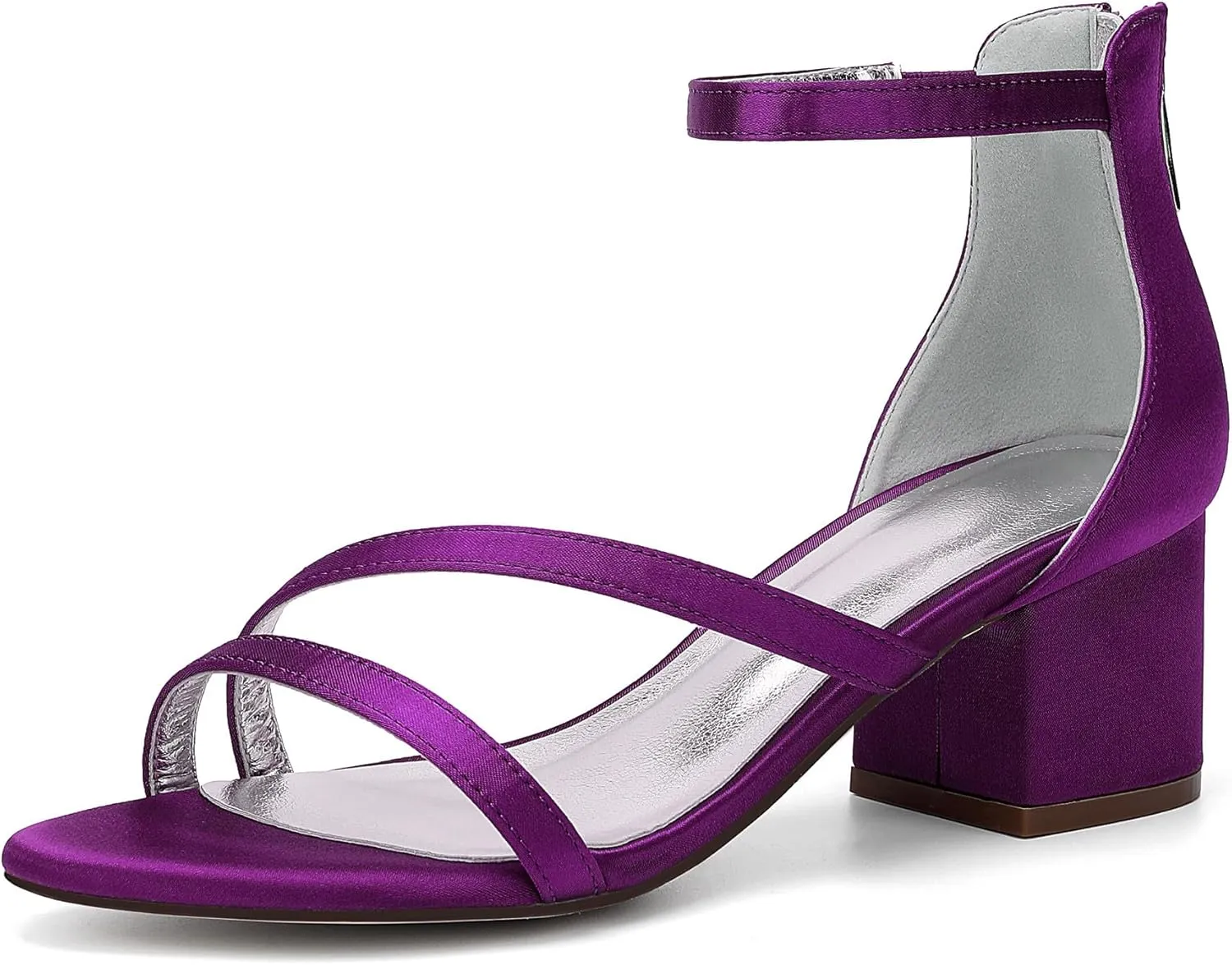 Women's Chunky Block Heel Sandals Strappy Open Toe Wedding Shoes for Bride Ankle Strap Prom Evening Pumps