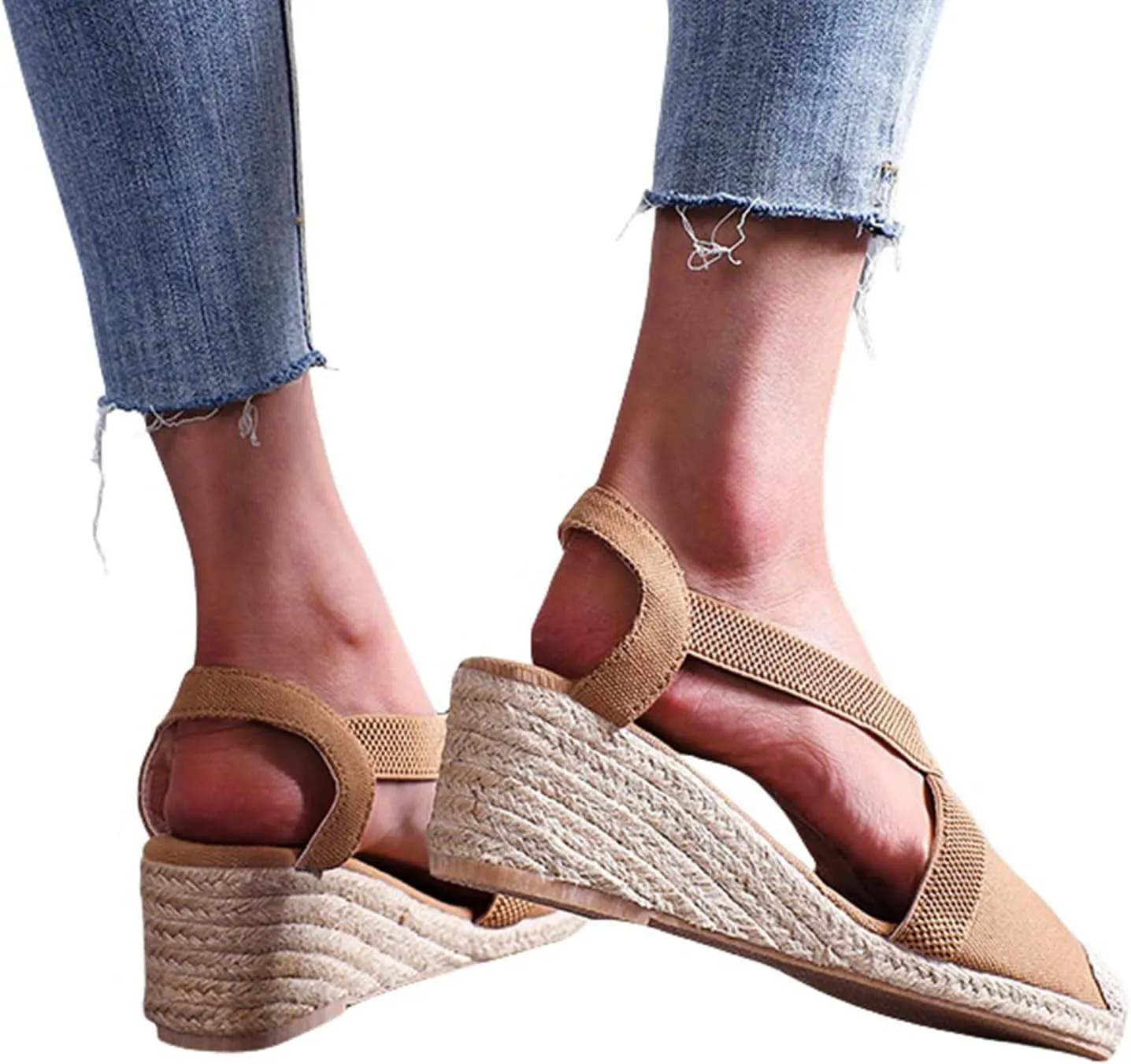 Women's Closed Toe Espadrille Wedges Sandals Cross Ankle Strap Slingback High Heels Slip On Beach Shoes