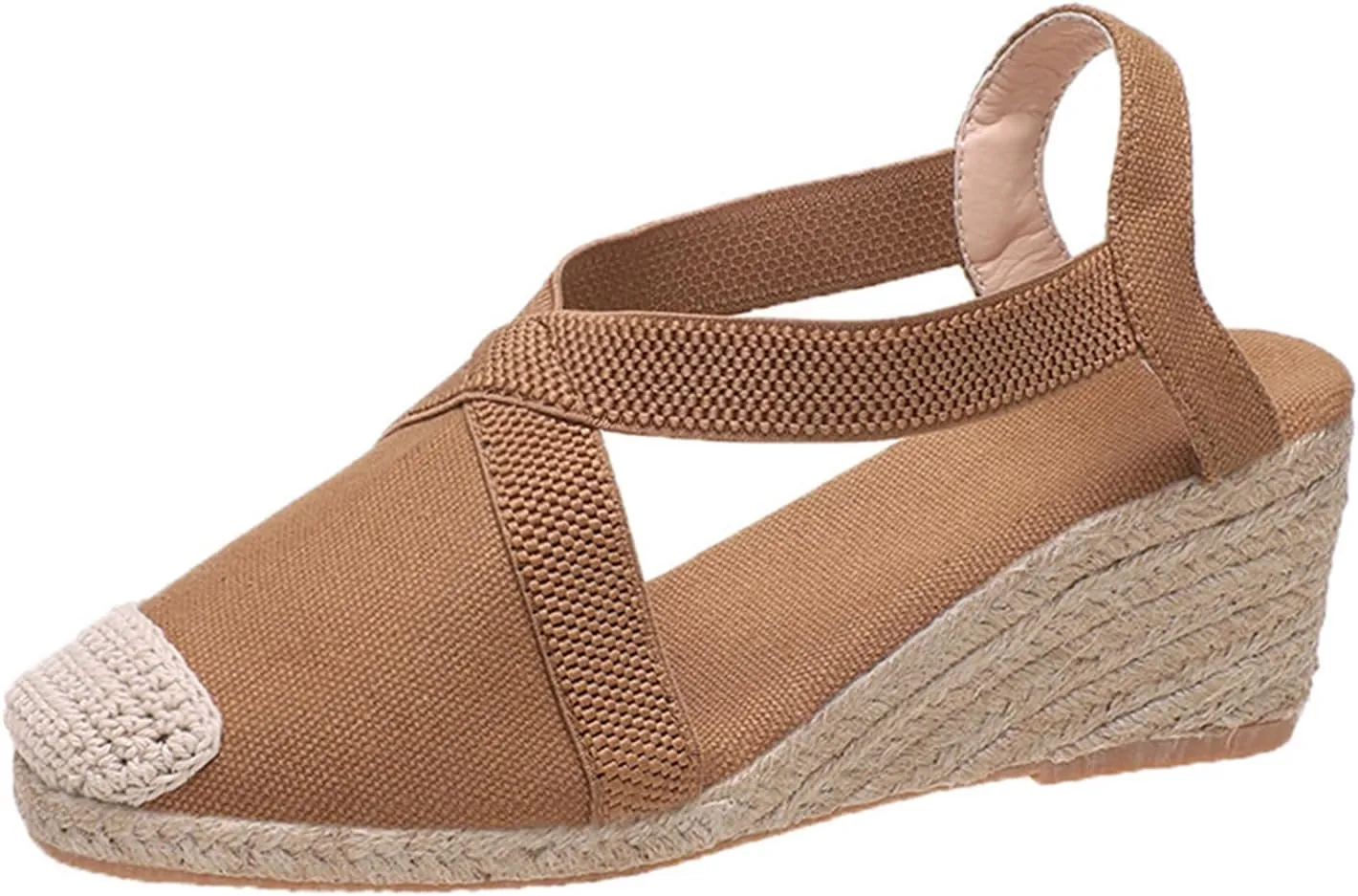 Women's Closed Toe Espadrille Wedges Sandals Cross Ankle Strap Slingback High Heels Slip On Beach Shoes