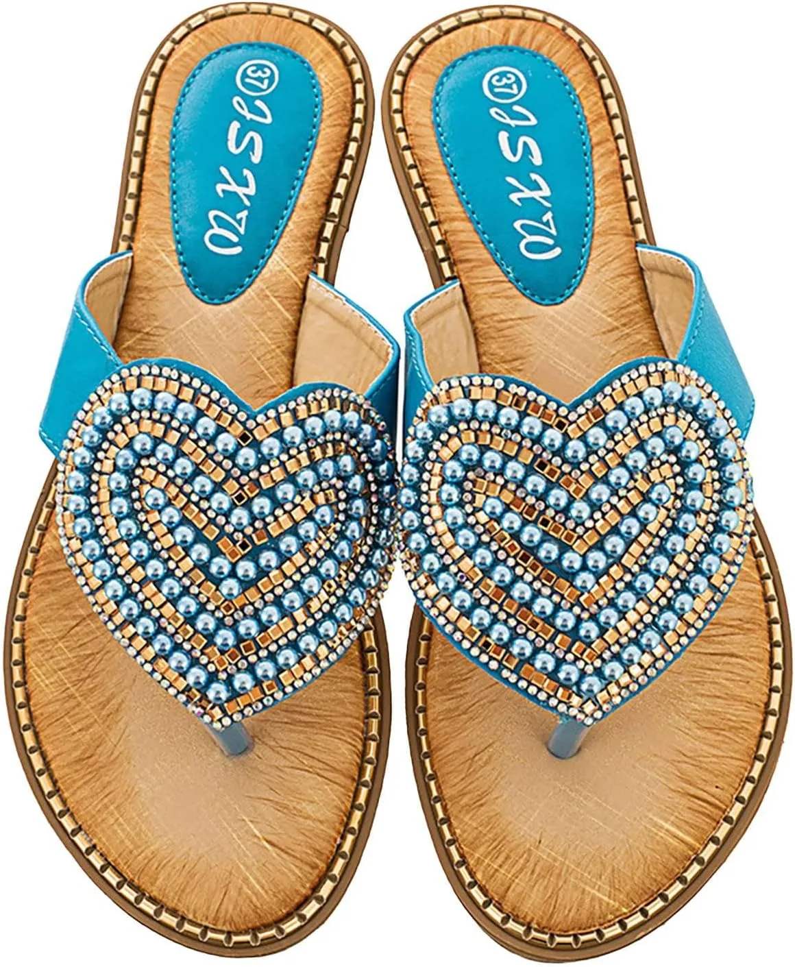 Womens Flat Slide Sandals Cute Casual Thong Sandal Bling Bohemian Slip on Beach Flats Sandals