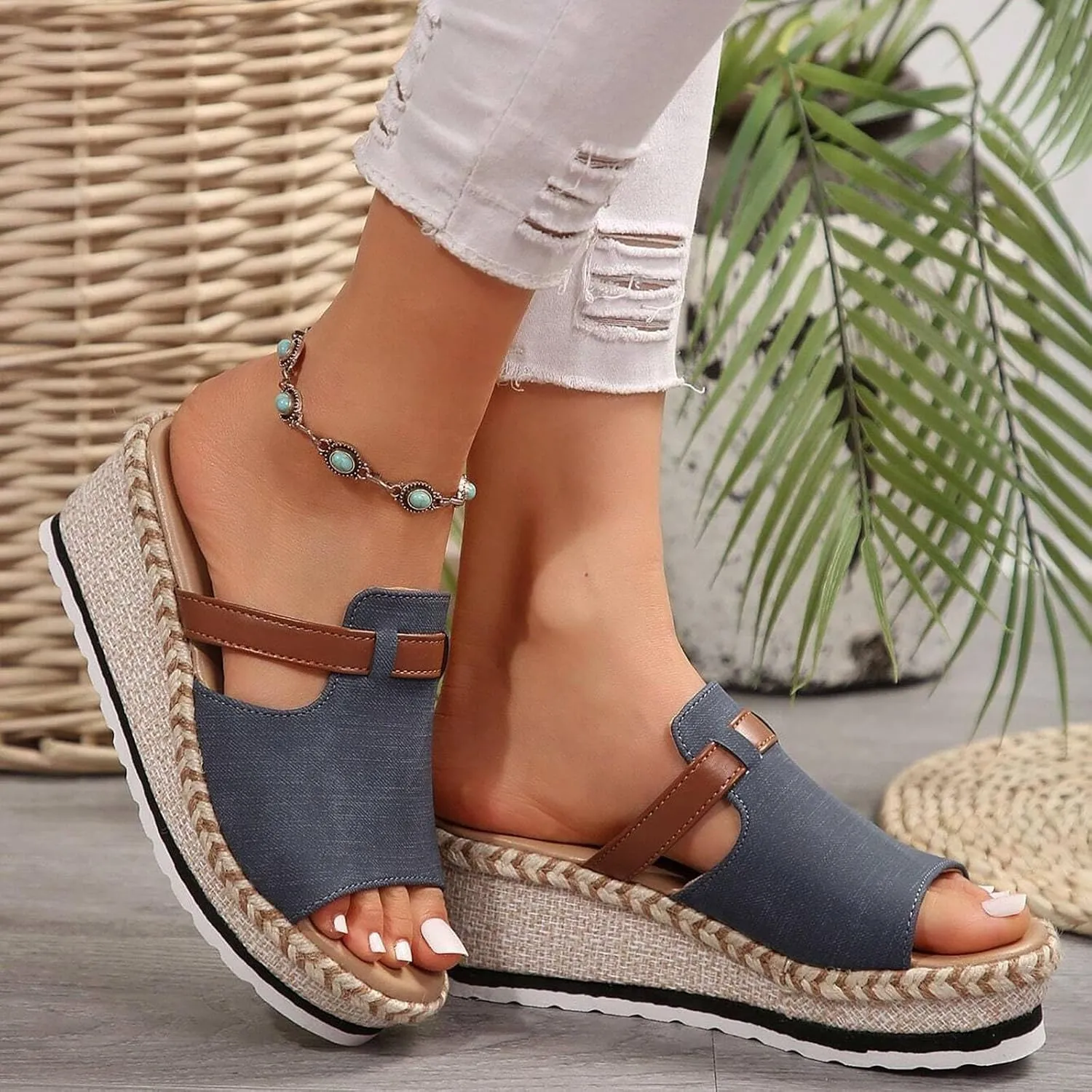 Womens Orthopedic Platform Wedge Sandals Open Toe Slip on Summer Dressy Ankle Strap Espadrilles Slippers