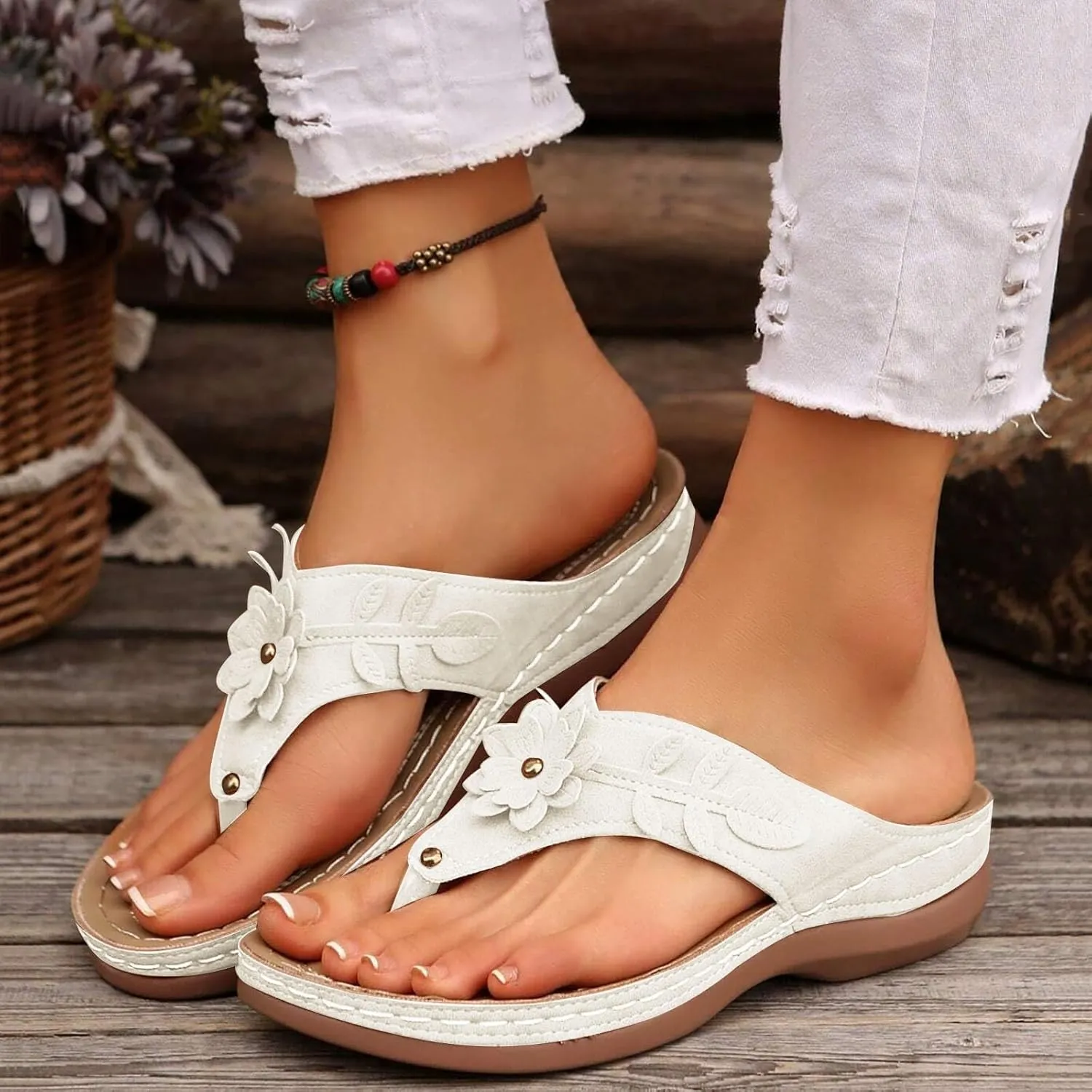 Women's Orthopedic Sandals Arch Support Flip Flops Casual Summer Wedge Platform Slip On Thong Sandals Slippers