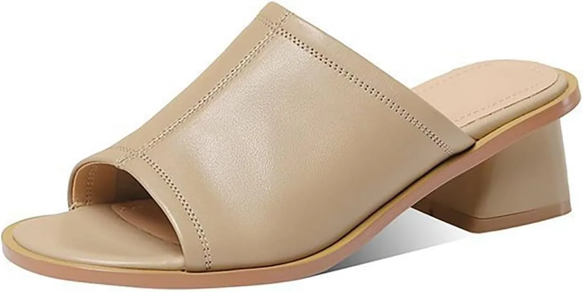 Women's Square Open Toe Heels Sandals Low Block Chunky Heeled Sandal Slip on Mules Casual Dress Pumps Shoes